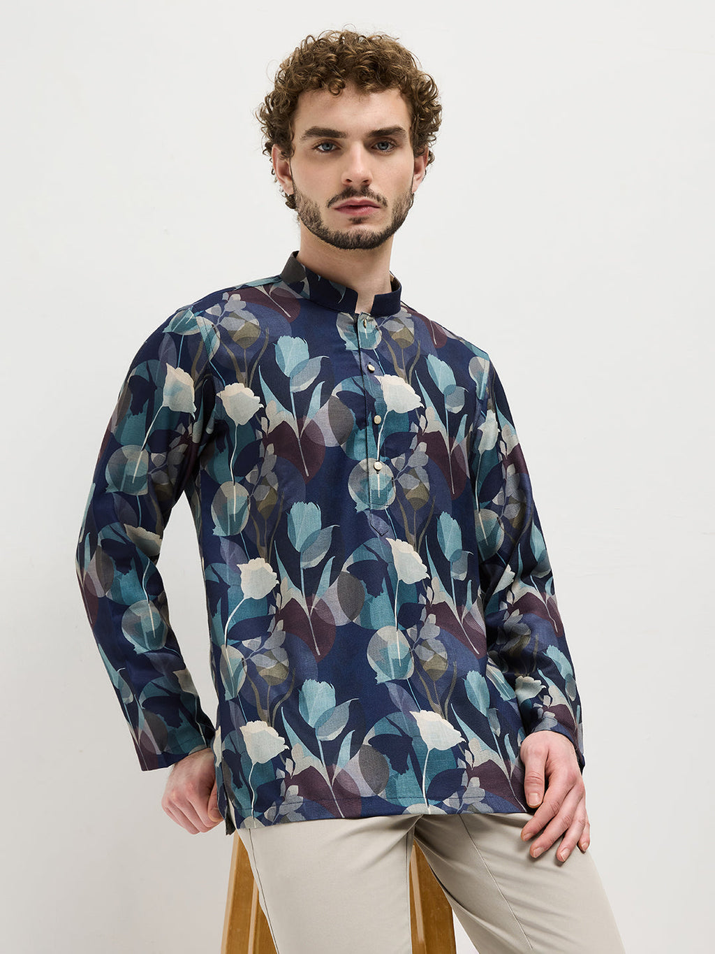 Dark Blue Floral Printed Kurta