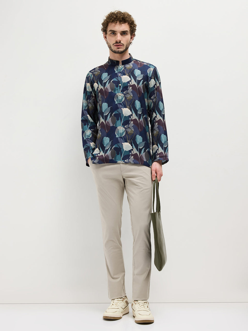 Dark Blue Floral Printed Kurta