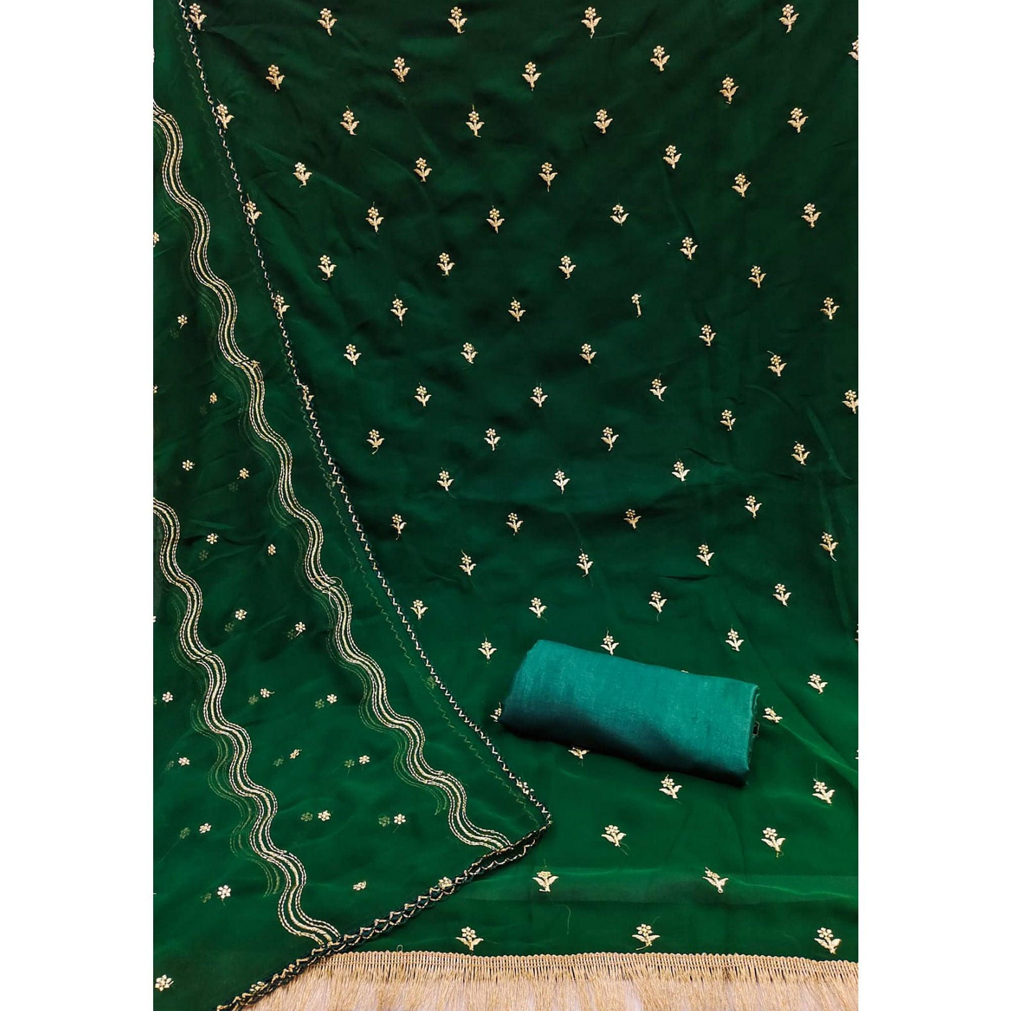 Bottle Green Embroidered Georgette Dress Material