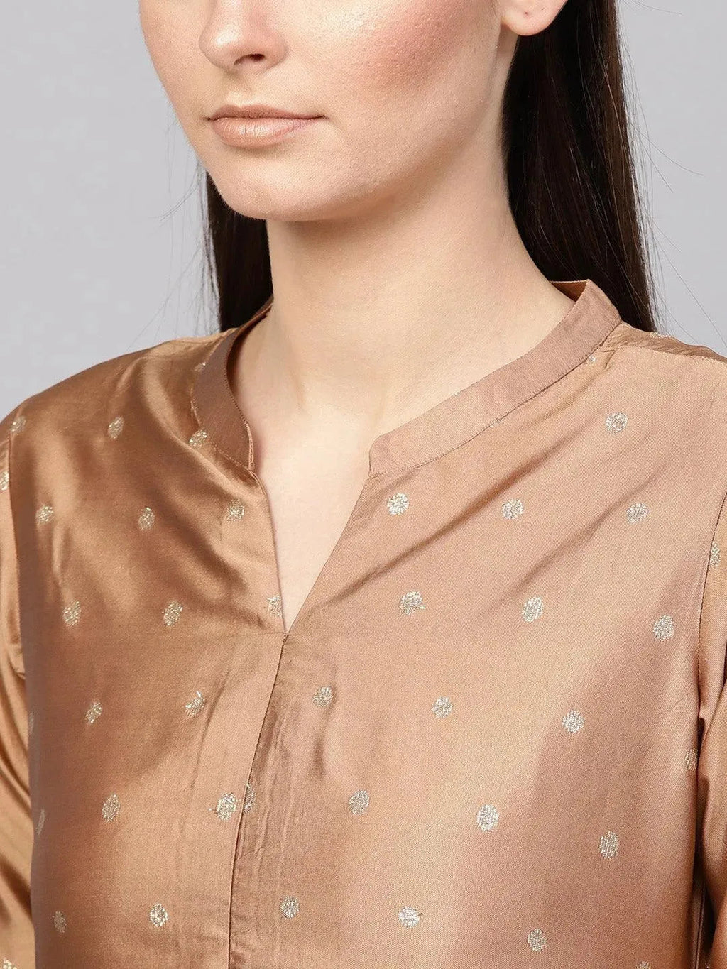 Brown Embroidered Polyester Straight Kurta With Trousers