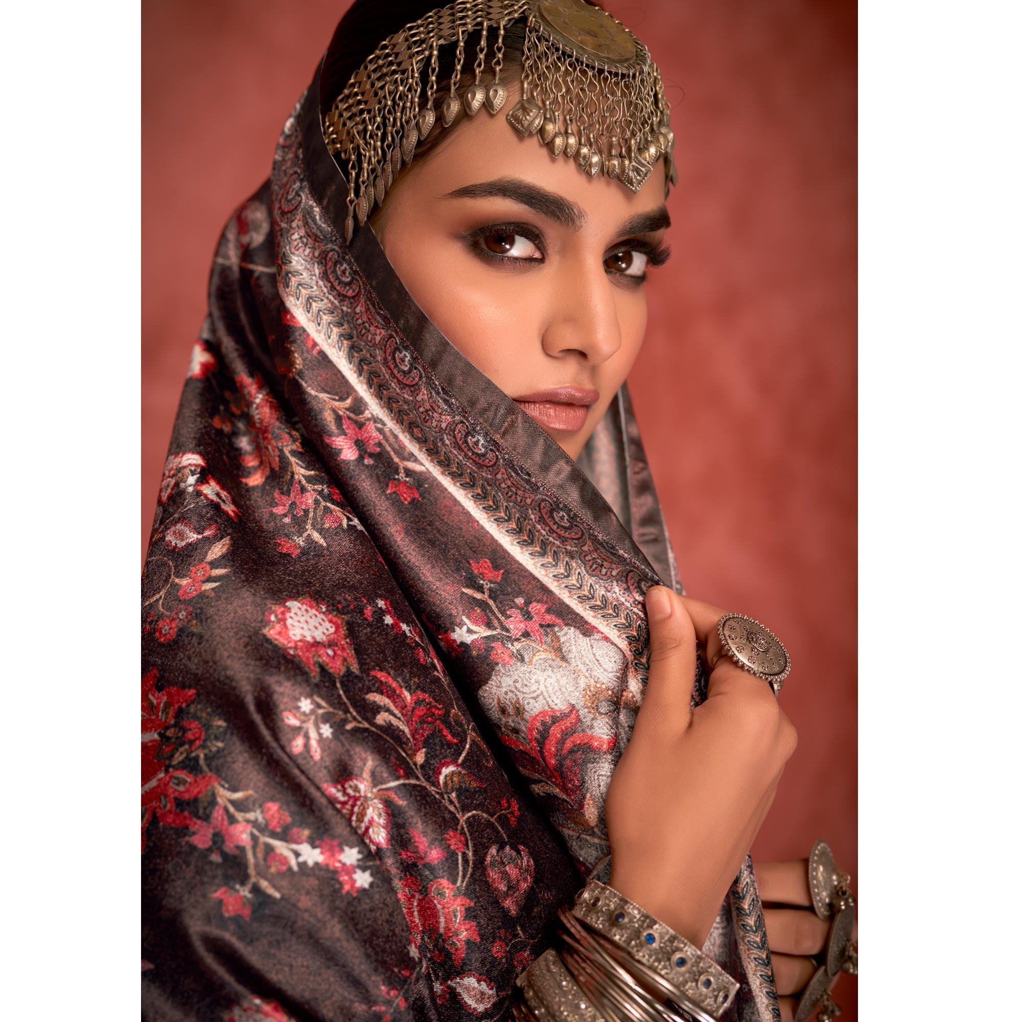 Brown Embroidered Velvet Pakistani Suit