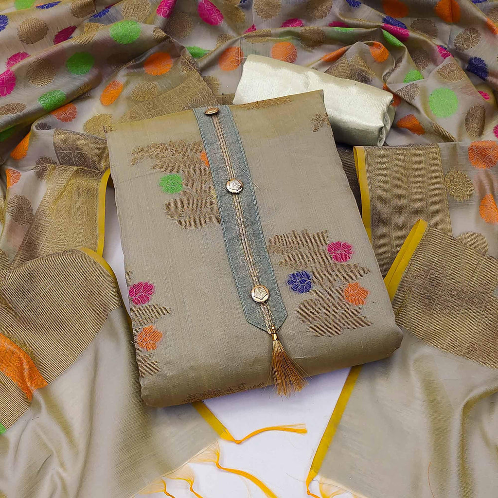 Brown Woven Jacquard Dress Material