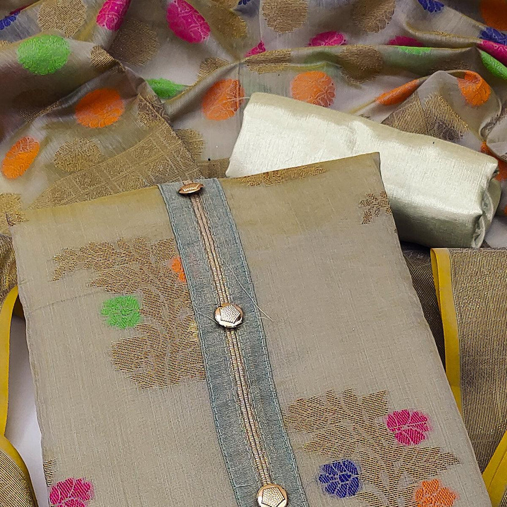 Brown Woven Jacquard Dress Material