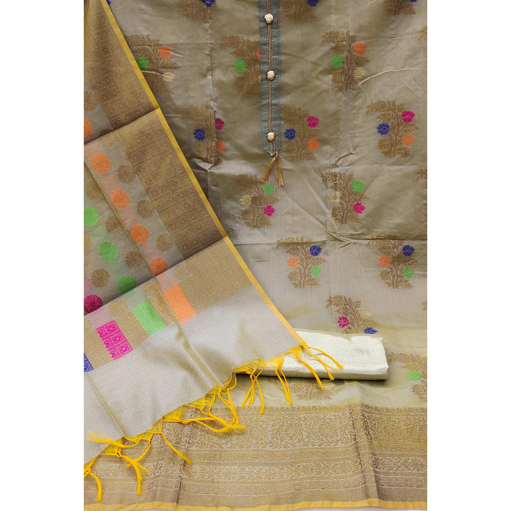 Brown Woven Jacquard Dress Material