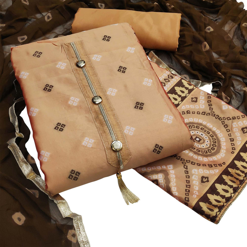 Capricious Beige Colored Festive Wear Woven Heavy Banarasi Silk Dress Material