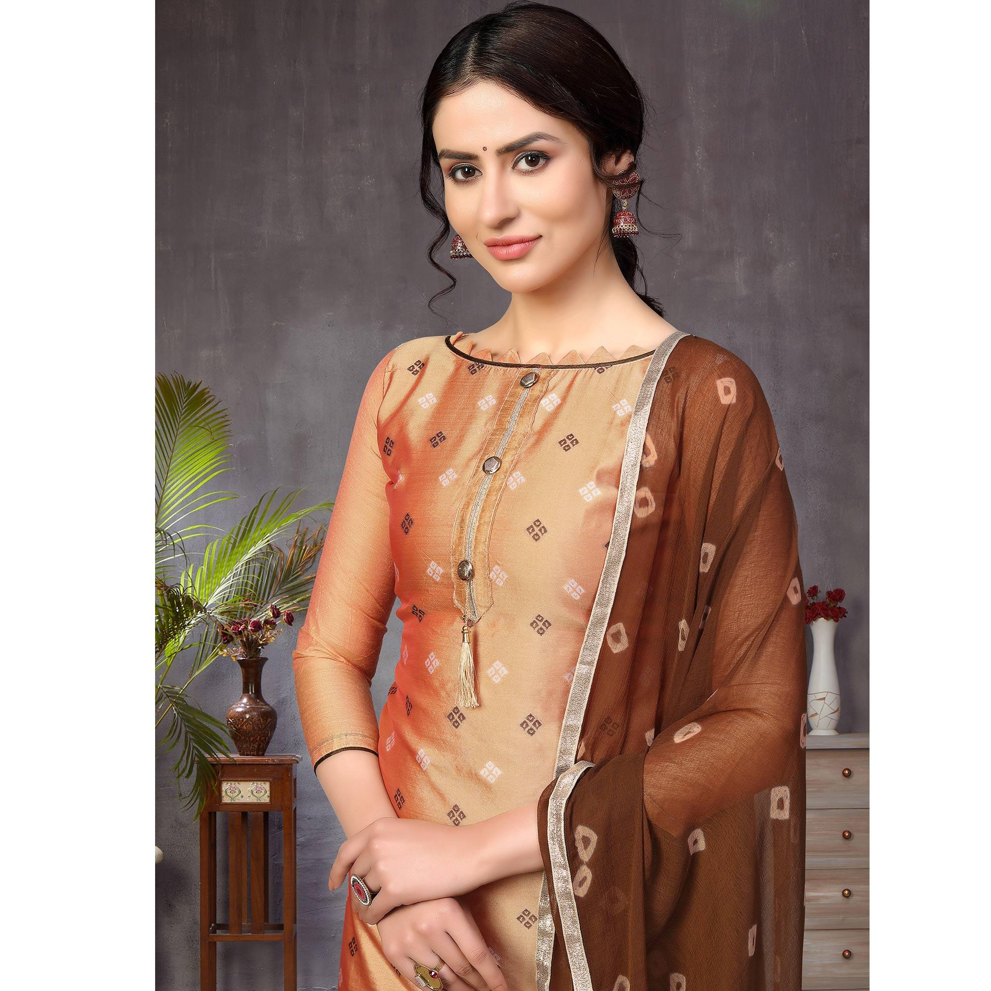 Capricious Beige Colored Festive Wear Woven Heavy Banarasi Silk Dress Material