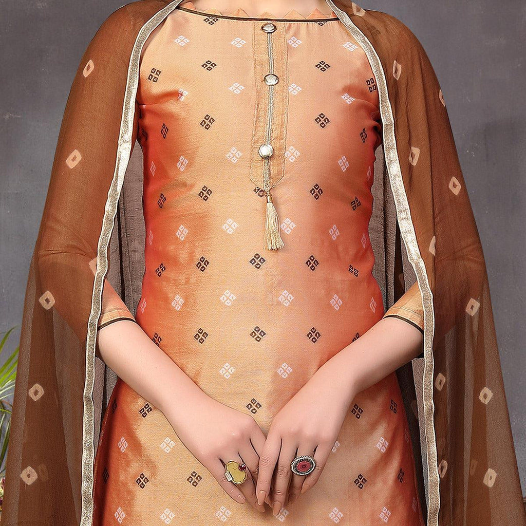 Capricious Beige Colored Festive Wear Woven Heavy Banarasi Silk Dress Material