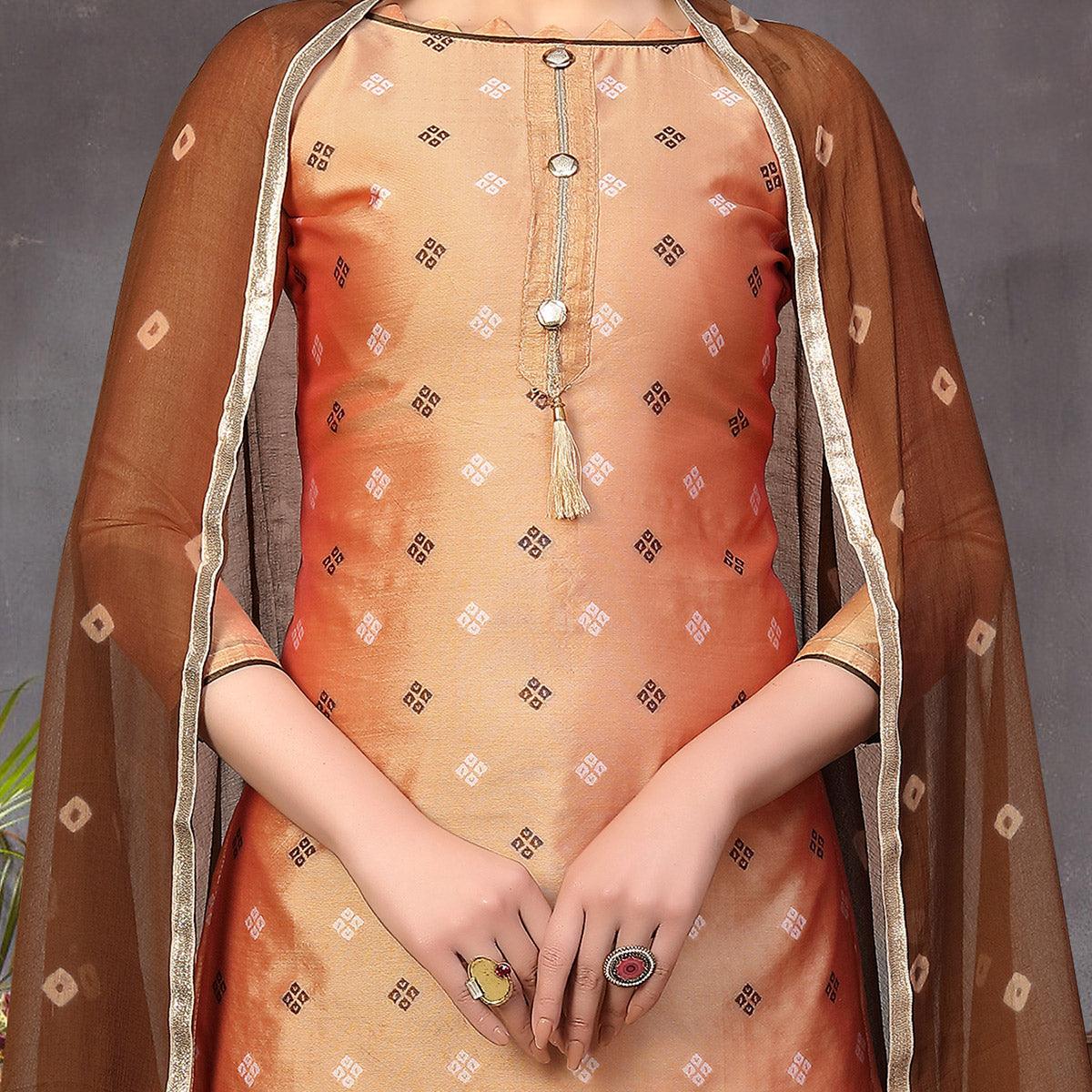 Capricious Beige Colored Festive Wear Woven Heavy Banarasi Silk Dress Material