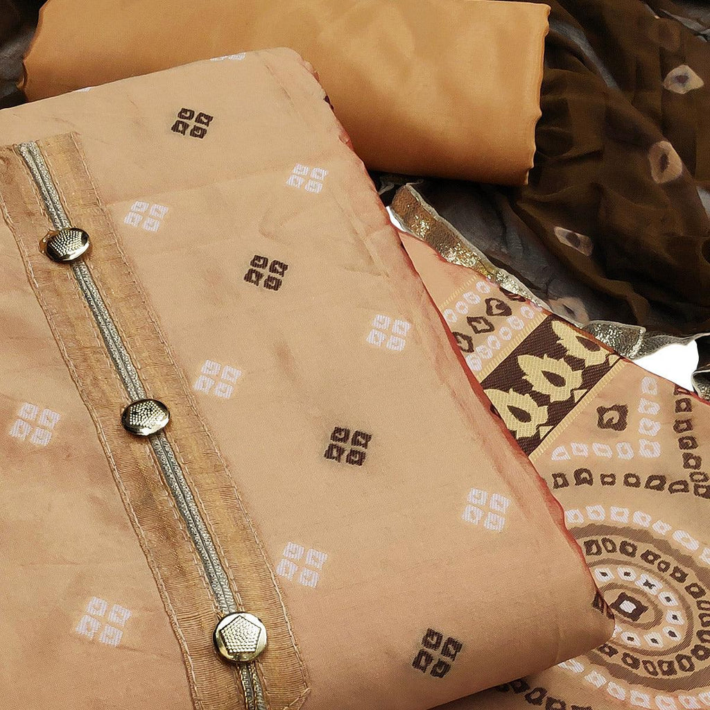 Capricious Beige Colored Festive Wear Woven Heavy Banarasi Silk Dress Material