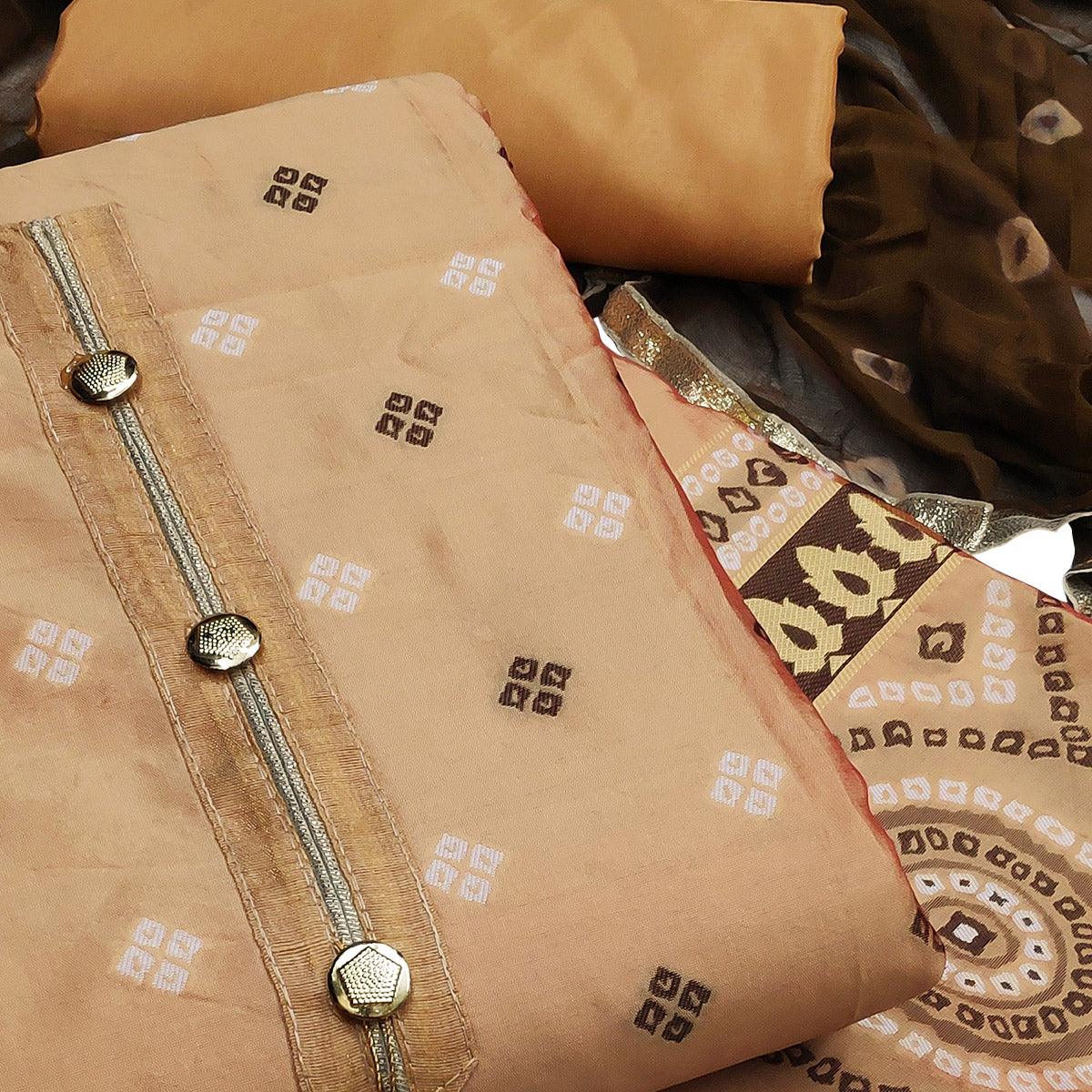 Capricious Beige Colored Festive Wear Woven Heavy Banarasi Silk Dress Material