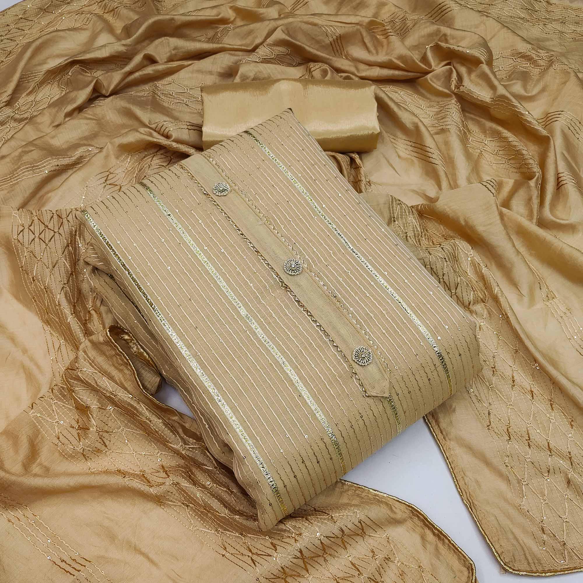 Chikoo Festive Wear Sequins Embroidered Modal Dress Material