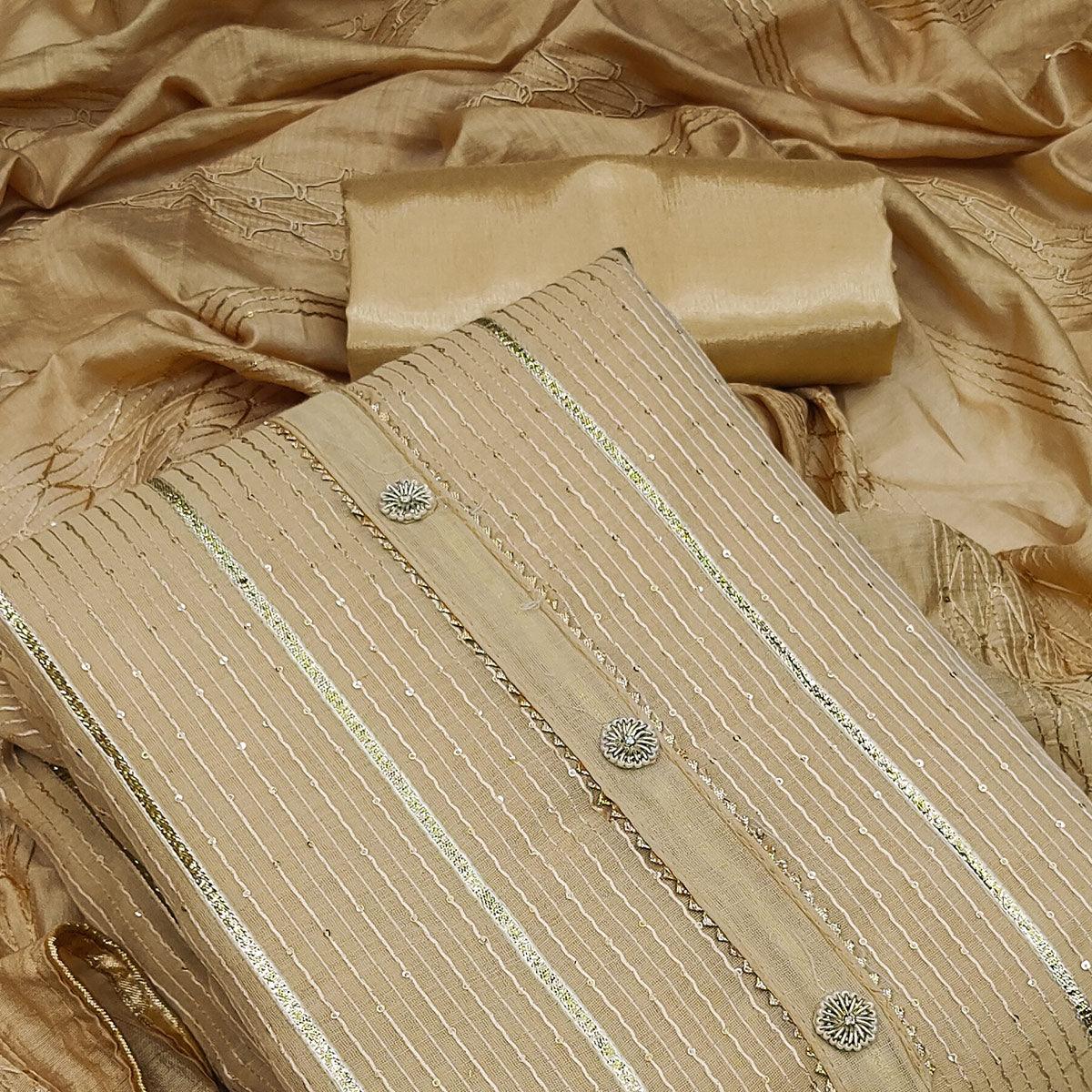 Chikoo Festive Wear Sequins Embroidered Modal Dress Material