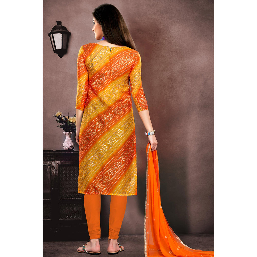 Classy Orange - Yellow Colored Casual Wear Embroidered Modal Chanderi Dress Material