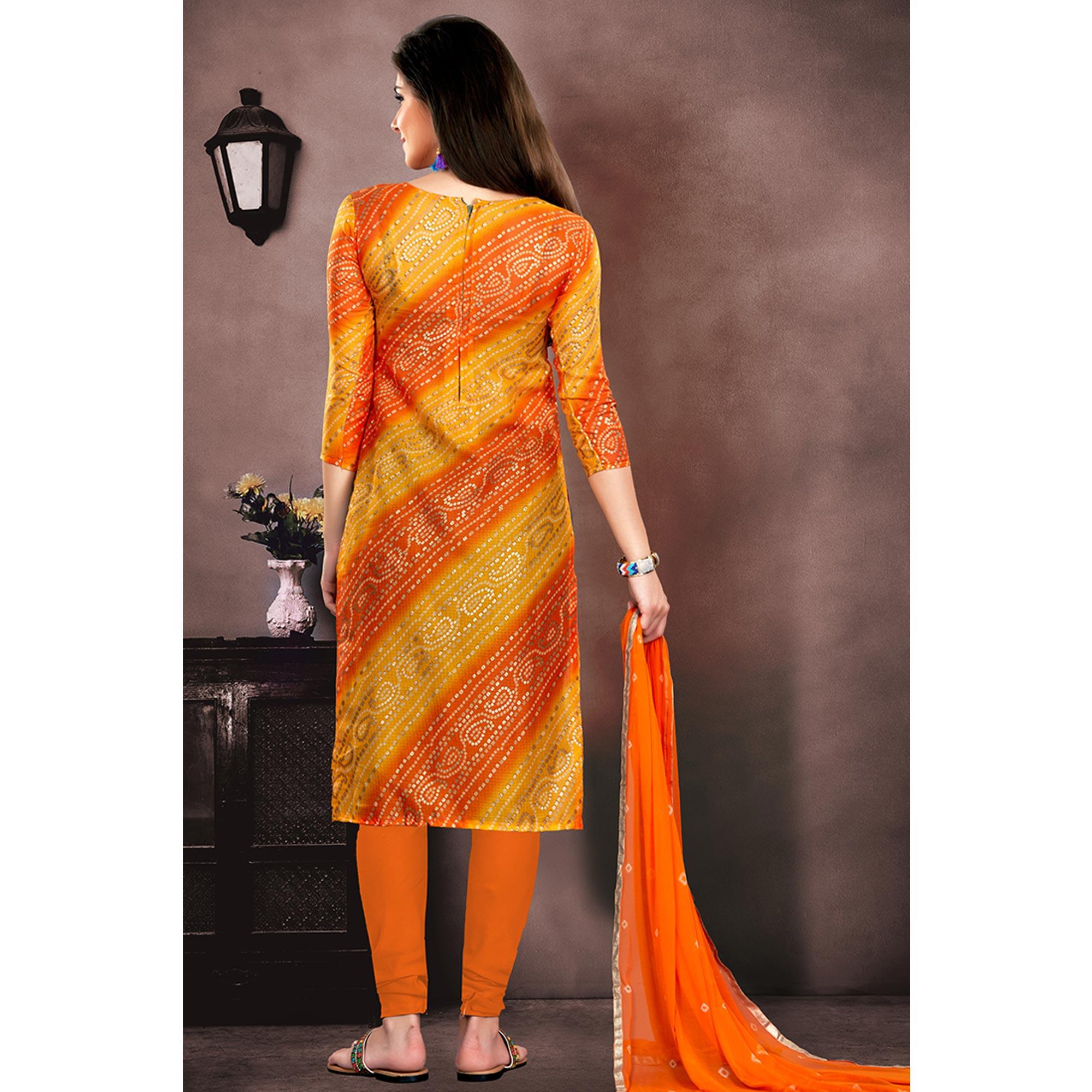 Classy Orange - Yellow Colored Casual Wear Embroidered Modal Chanderi Dress Material