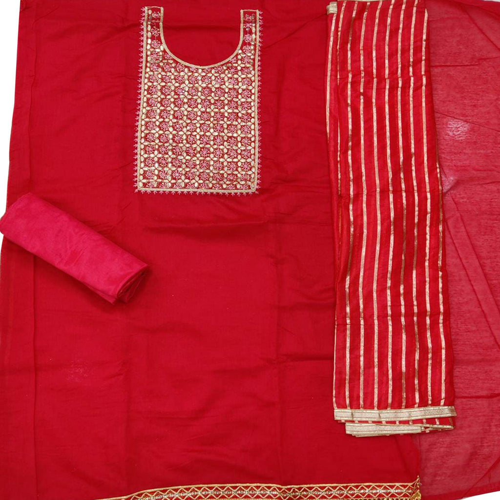Classy Red Colored Festive Wear Embroidered Heavy Modal Silk Dress Material