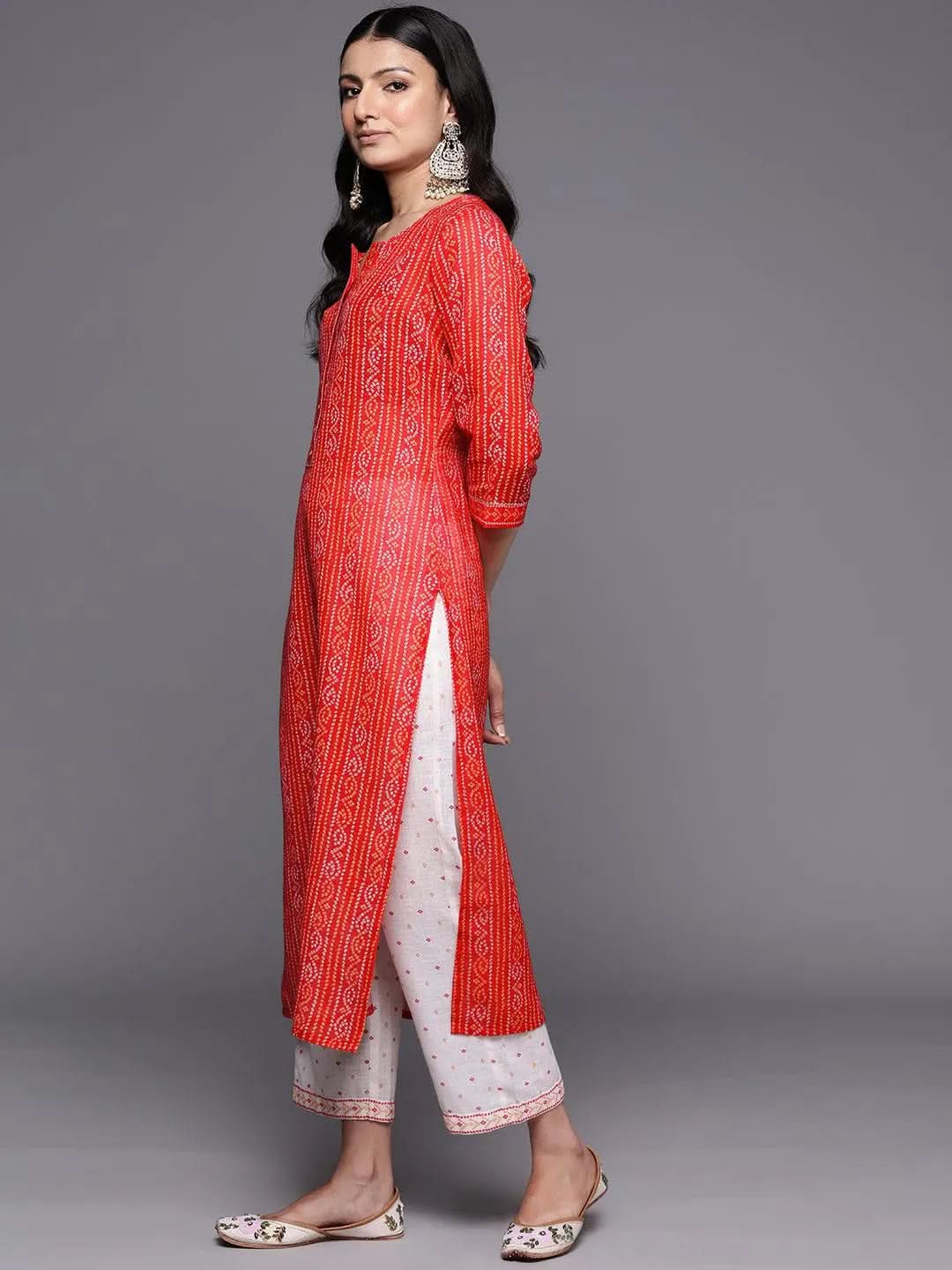 Coral Printed Cotton Straight Kurta With Trousers