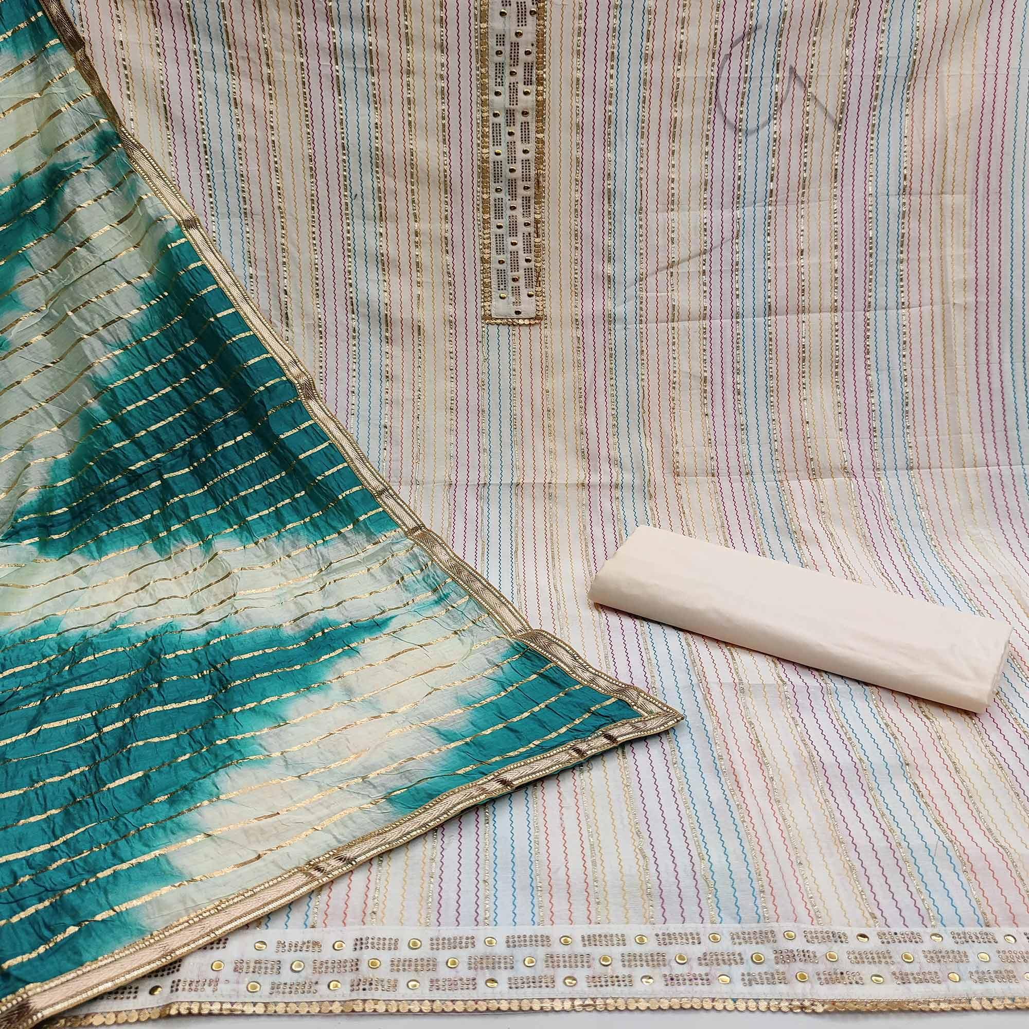 Cream Casual Wear Embroidery With Hand Work Premium Pure Cotton Dress Material