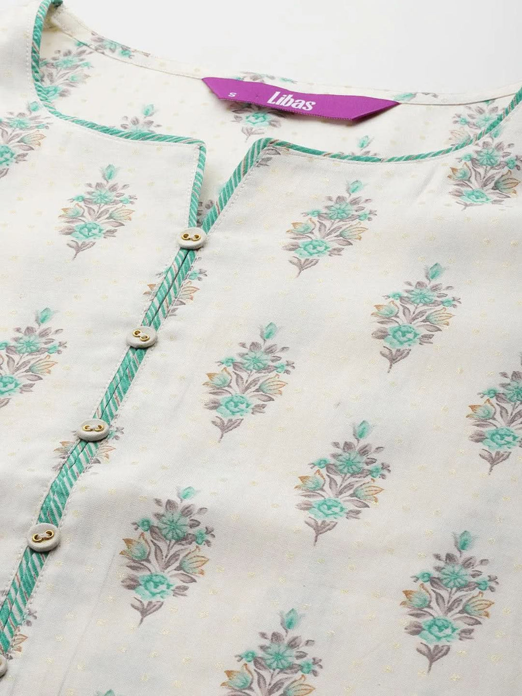 Cream Printed Silk Blend Straight Kurta With Palazzos & Dupatta