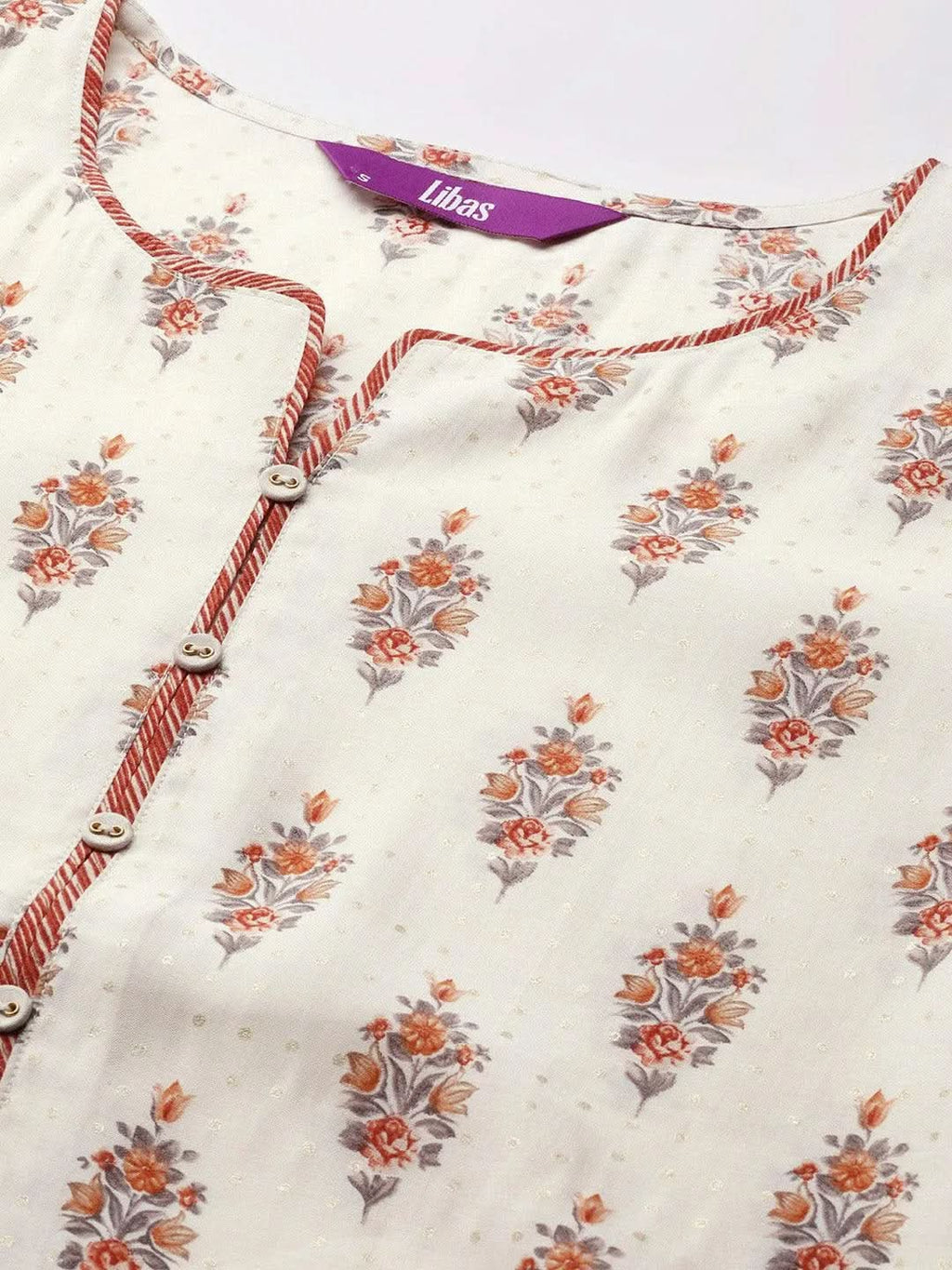 Cream Printed Silk Blend Straight Kurta With Palazzos & Dupatta