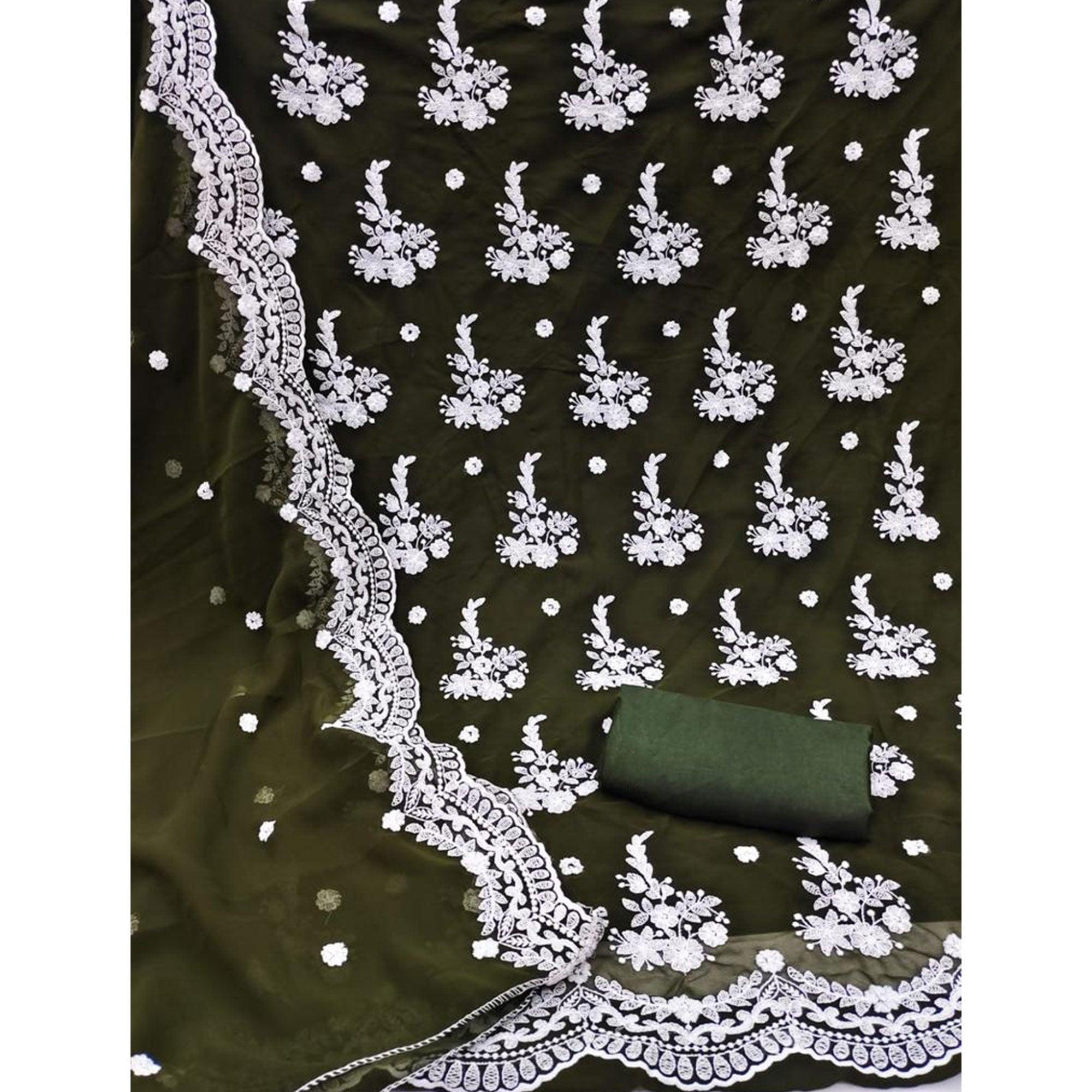 Dark Mehendi Embroidered Georgette Dress Material