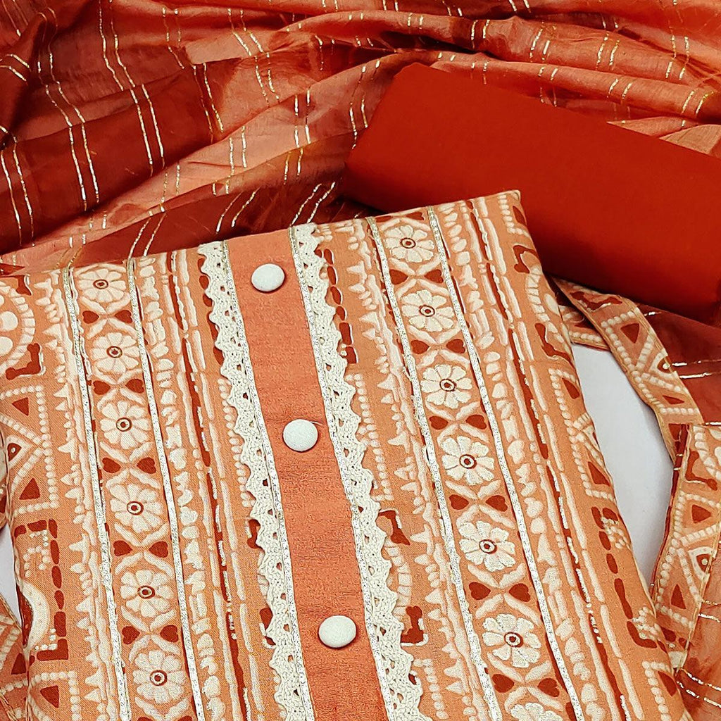 Dark Peach Floral Printed Pure Cotton Dress Material