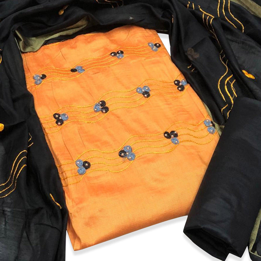 Dazzling Yellow Colored Casual Wear Embroidered Cotton Dress Material