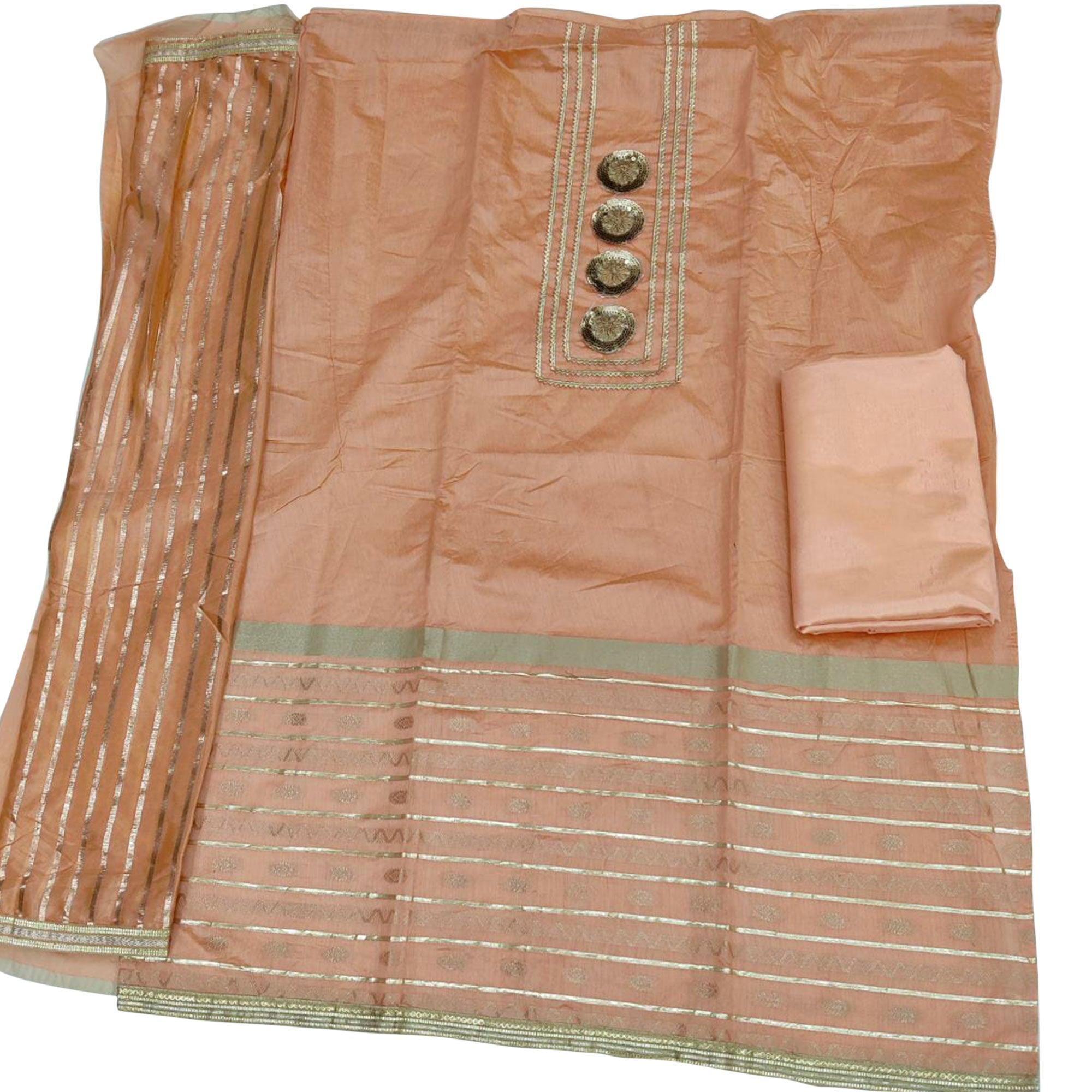 Desirable Orange Colored Casual Wear Embroidered Modal Chanderi Dress Material
