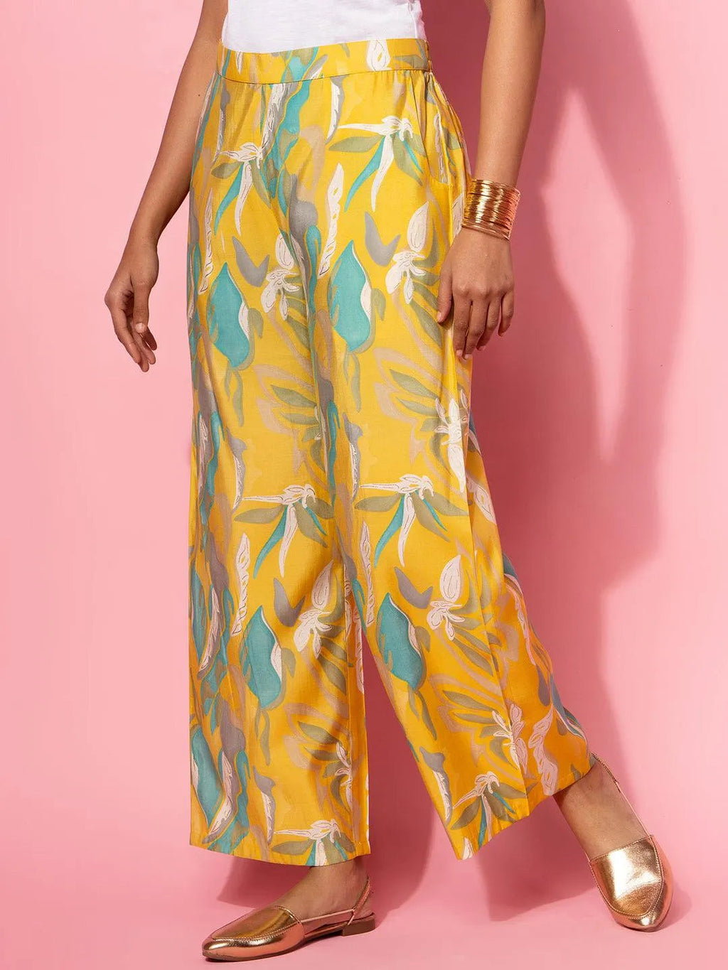 Mustard Printed Silk Blend Co-Ords