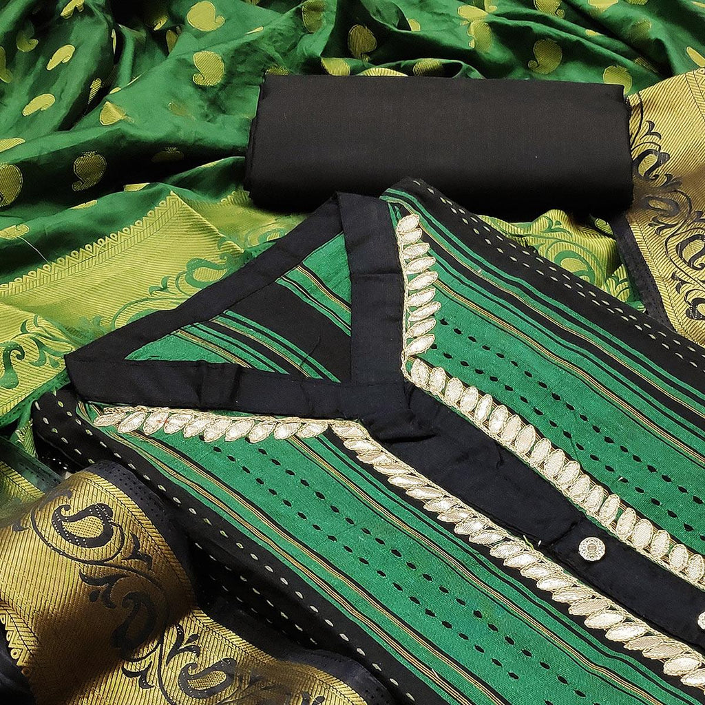 Elegant Green Colored Festive Wear Embroidered Woven Cotton Dress Material