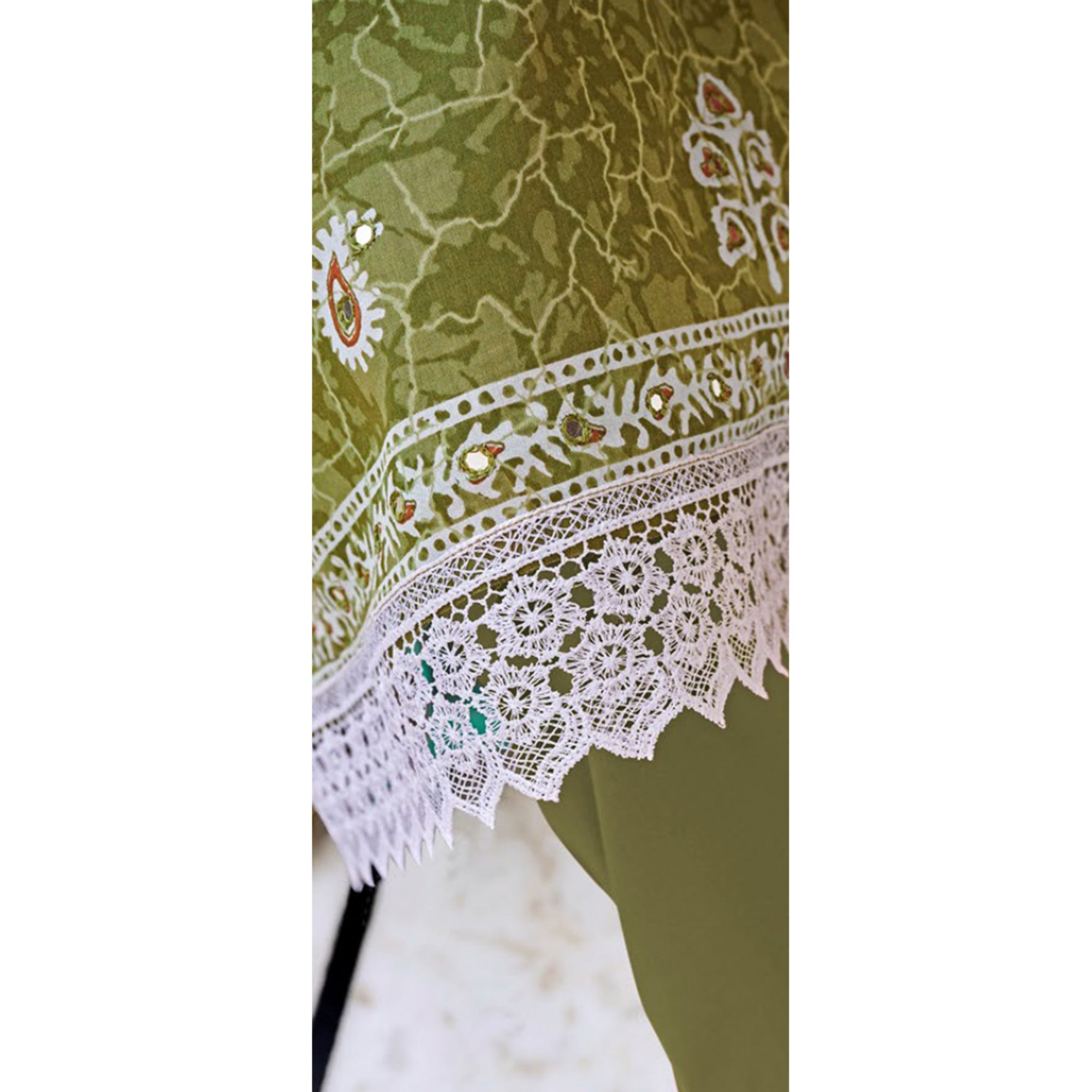 Olive Green Digital Printed With Mirror Work Pure Cotton Suit