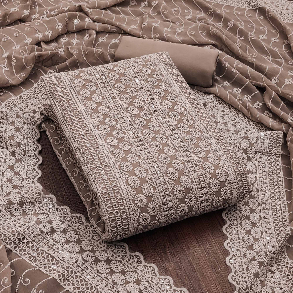 Brown Lucknowi Embroidered Georgette Suit