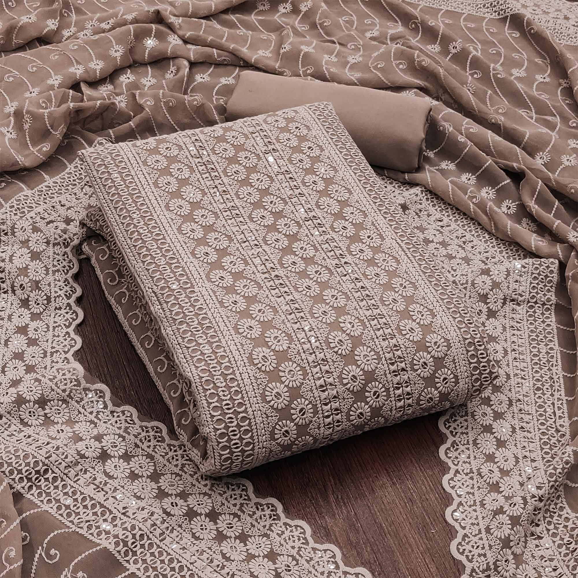 Brown Lucknowi Embroidered Georgette Suit