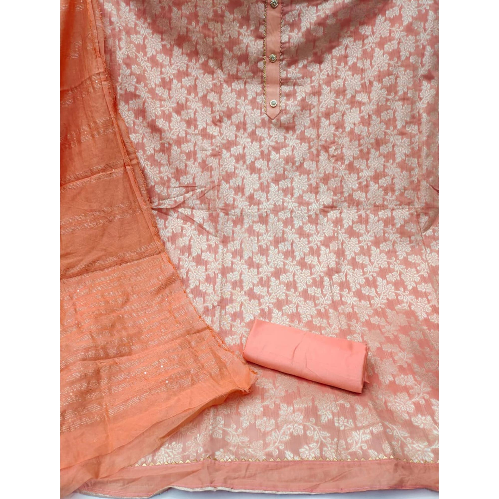 Peach Floral Woven Modal Dress Material