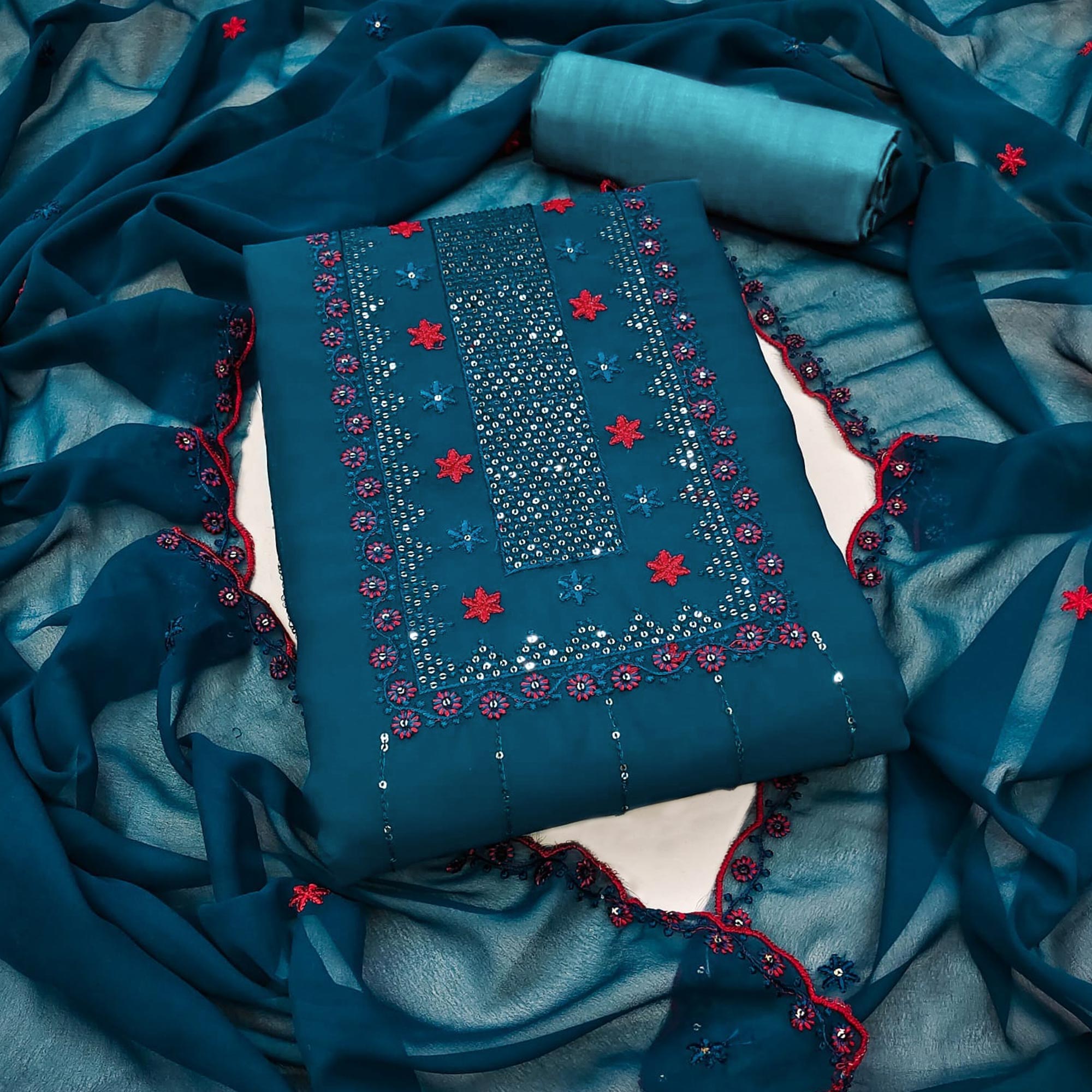 Morpich Sequins Embroidered Georgette Dress Material