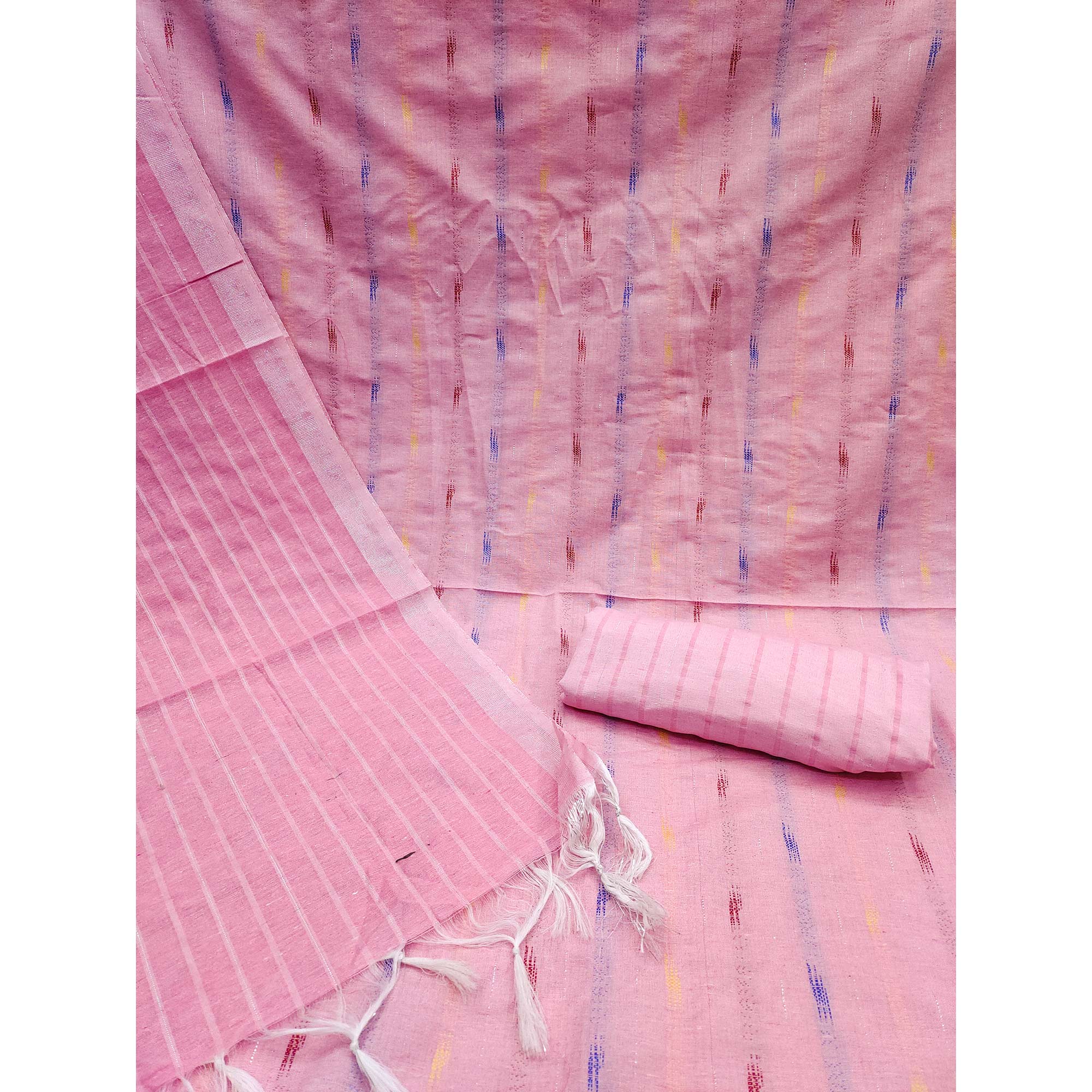 Pink Woven Cotton Blend Dress Material