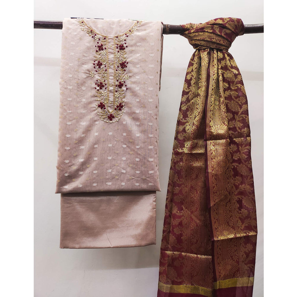 Light Purple Woven Banarasi Silk Dress Material