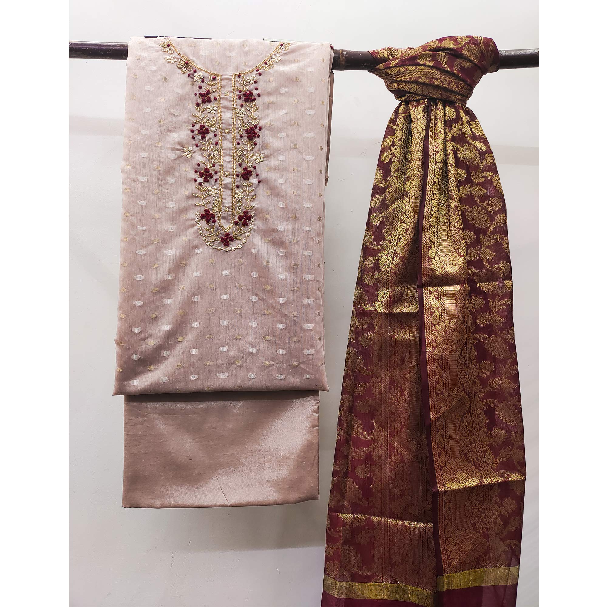 Light Purple Woven Banarasi Silk Dress Material