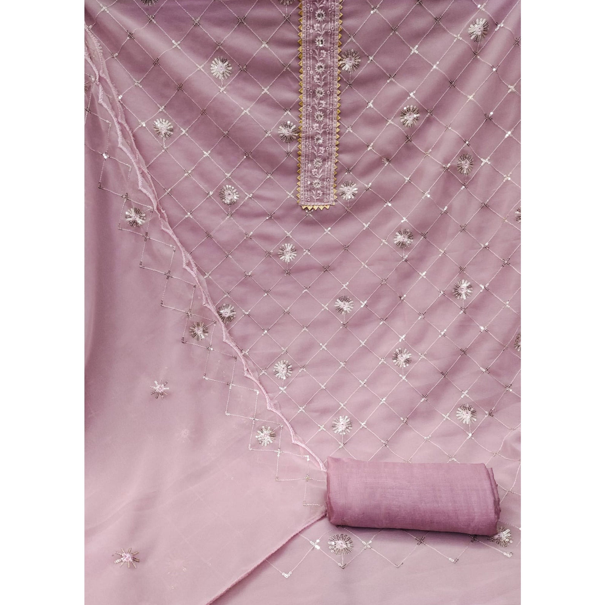 Pink Embroidered Sequins Georgette Dress Material