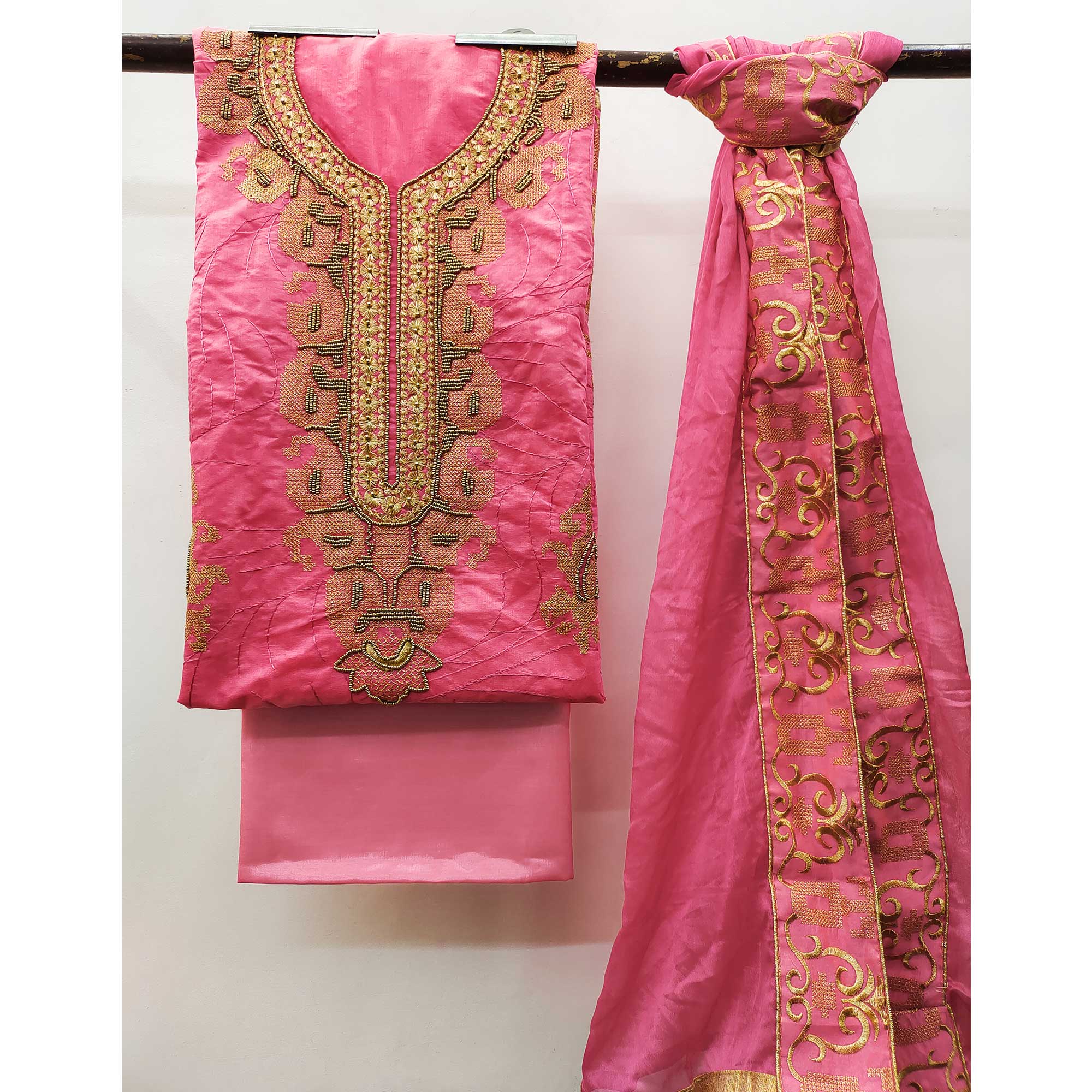 Pink Handwork Embroidered Modal Dress Material