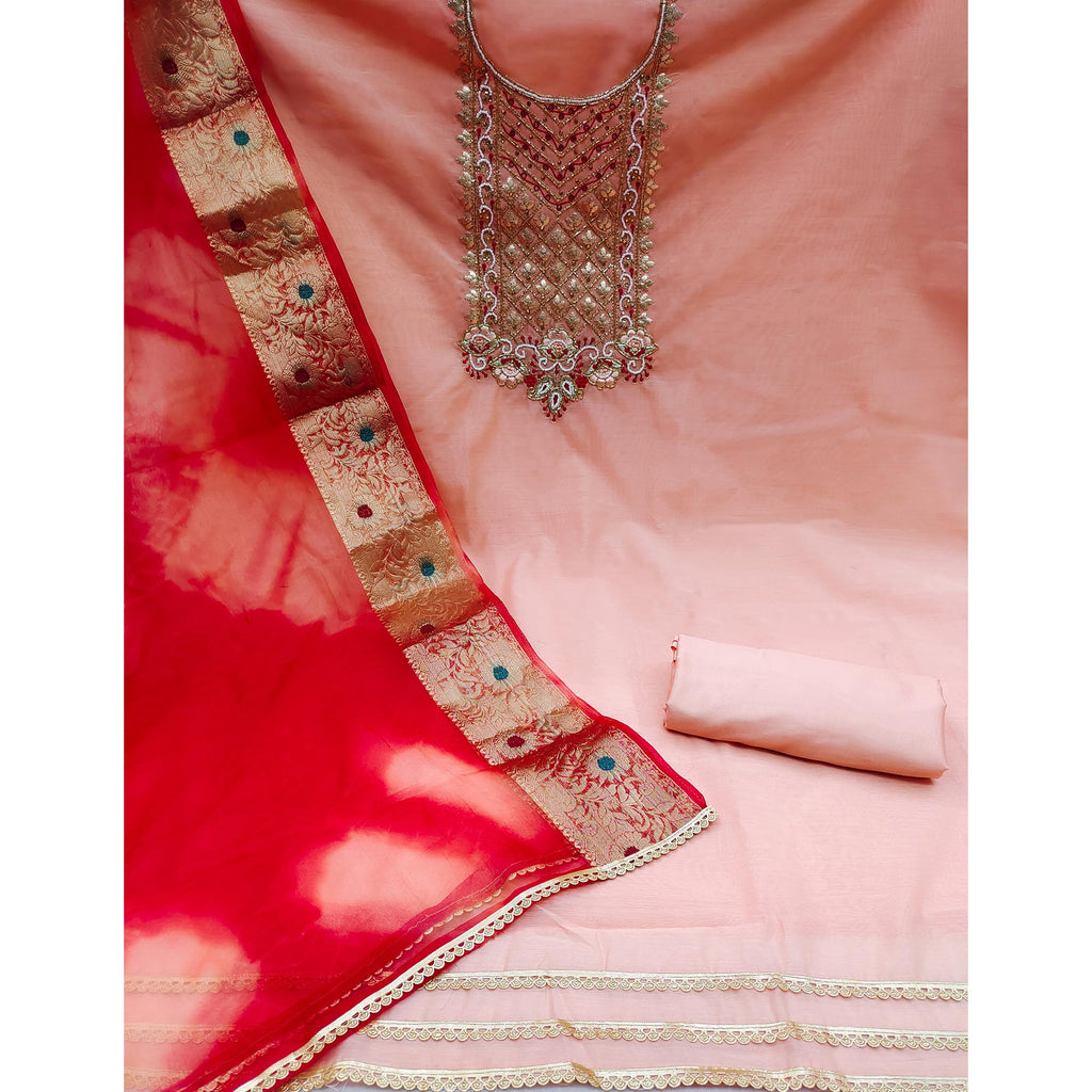 Peach Handwork Modal Dress Material