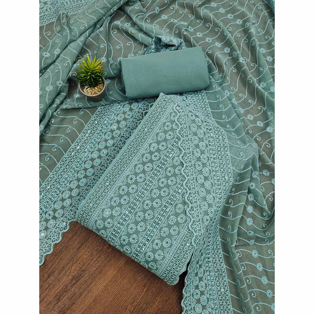 Grey Lucknowi Embroidered Georgette Suit