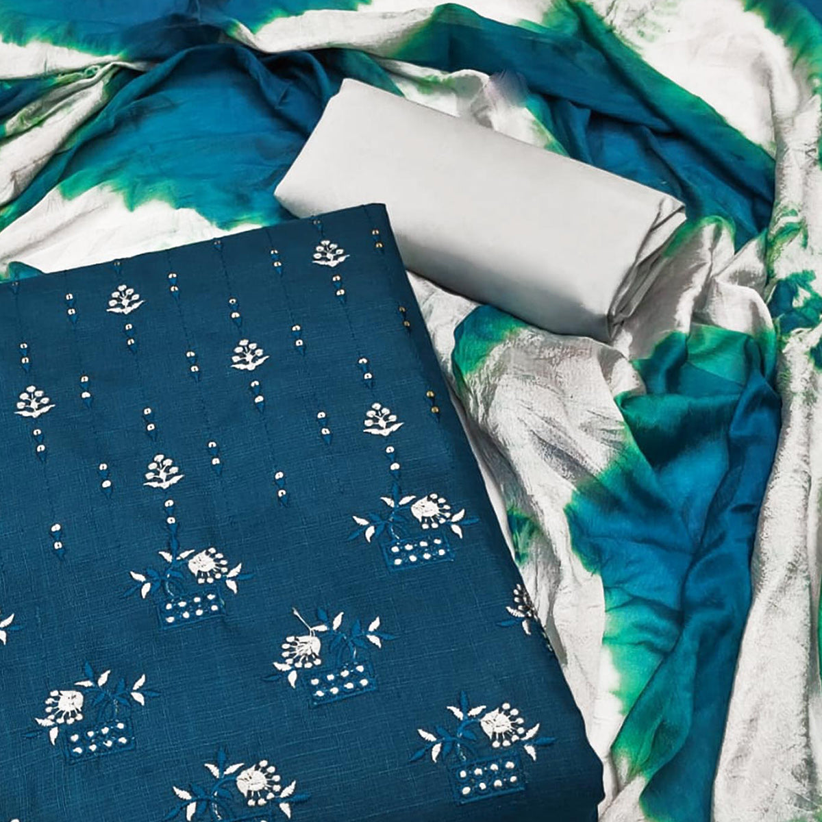 Morpich Floral Sequins Embroidered Cotton Blend Dress Material