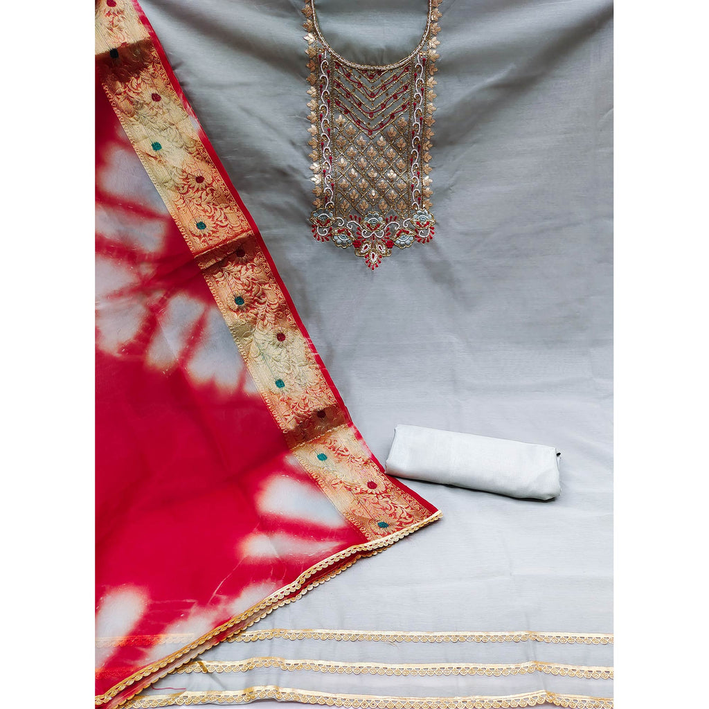 Grey Handwork Modal Dress Material