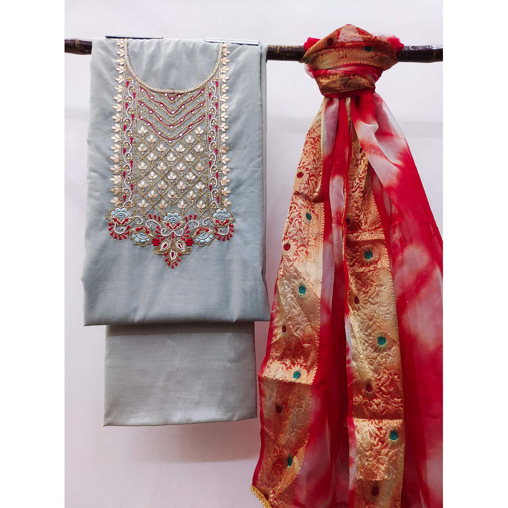 Grey Handwork Modal Dress Material