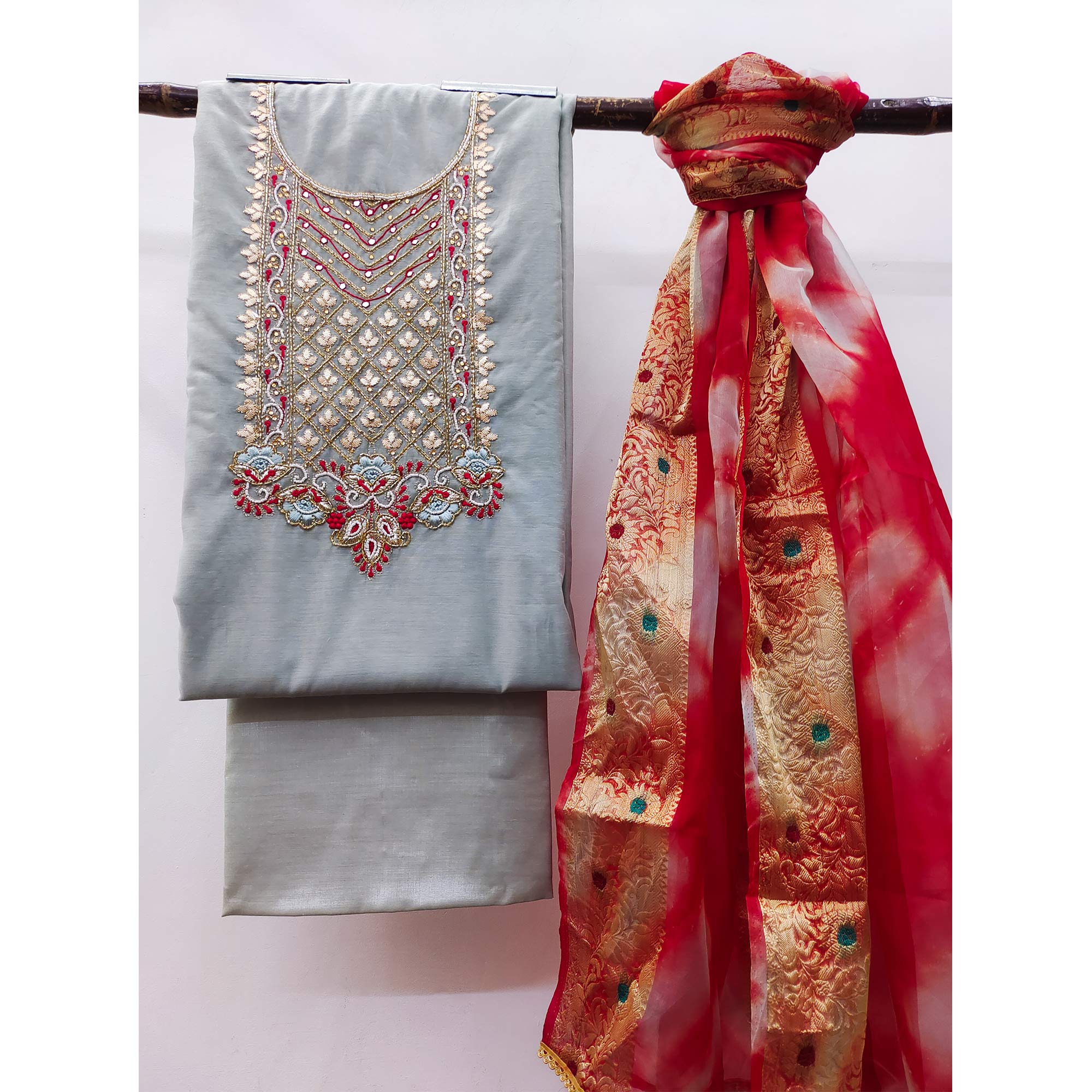 Grey Handwork Modal Dress Material