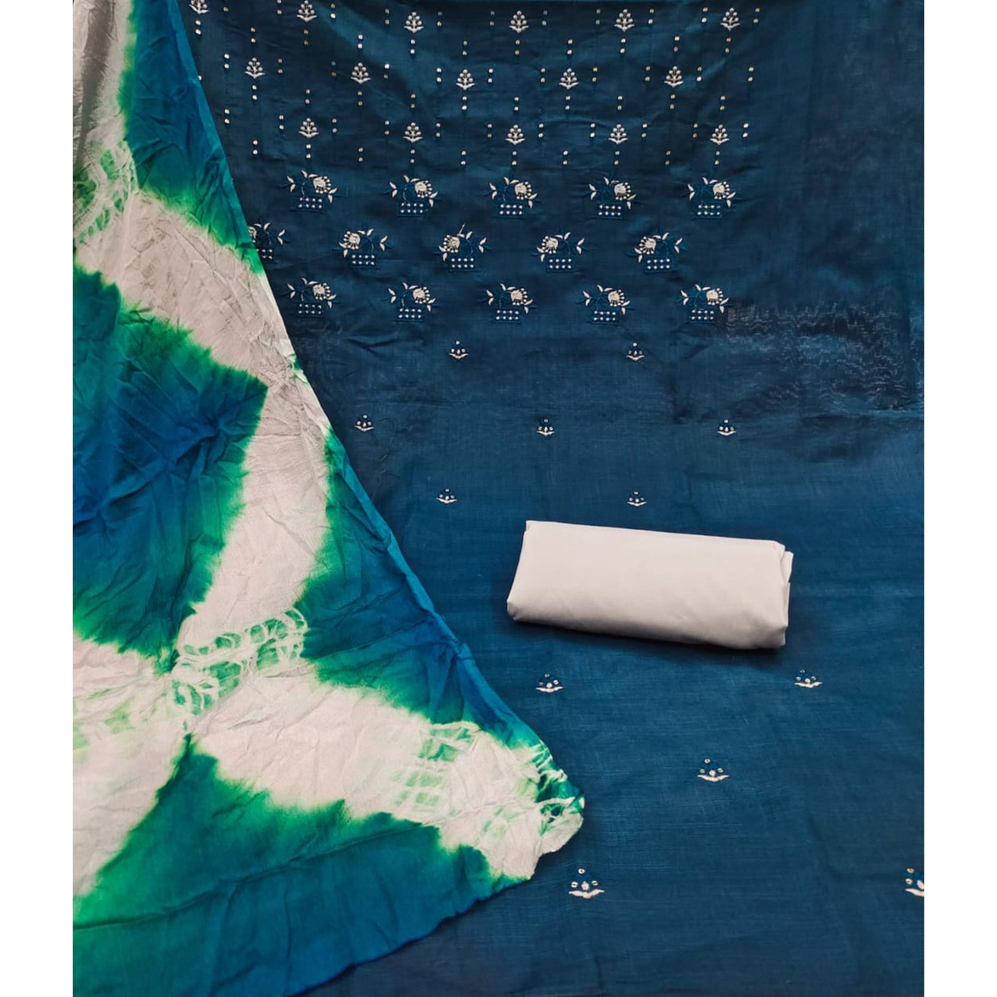 Morpich Floral Sequins Embroidered Cotton Blend Dress Material