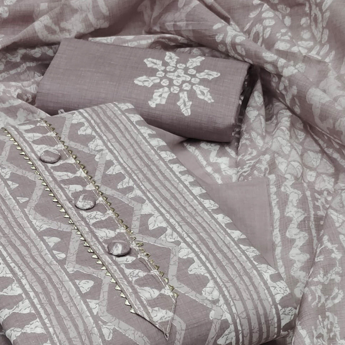 Grey Printed Pure Cotton Dress Material