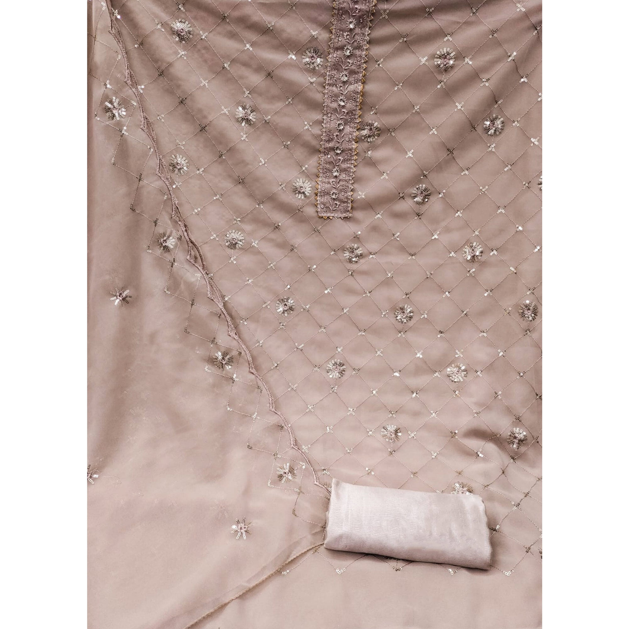 Chikoo Embroidered Sequins Georgette Dress Material