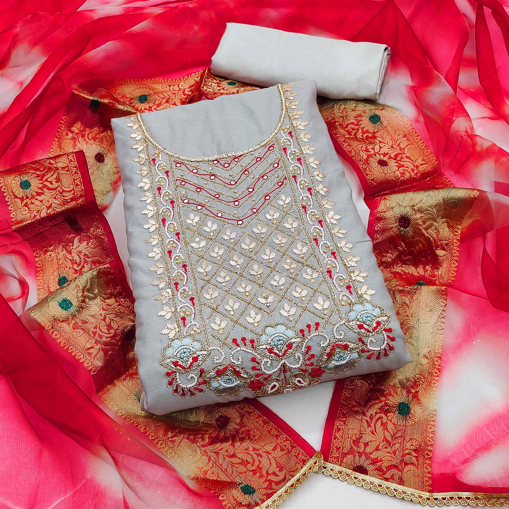 Grey Handwork Modal Dress Material