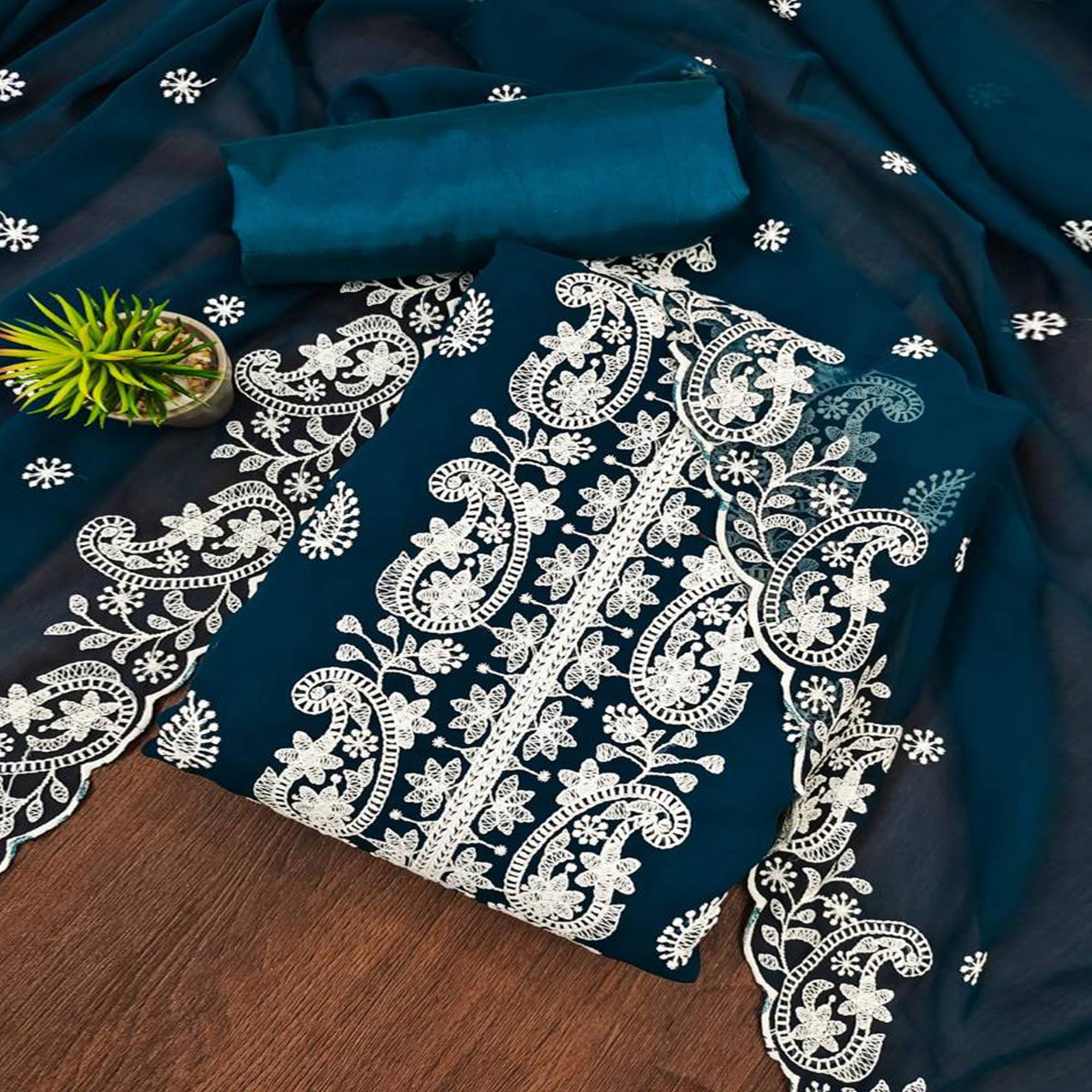 Morpich Embroidered Georgette Dress Material